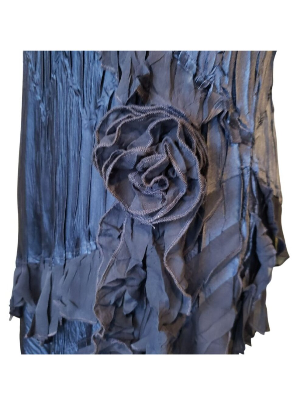 Komarov Blue Sleeveless Maxi Dress Rosette Asymmetrical Ruffles 90s Whimsigoth - Picture 13 of 16